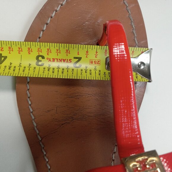 Tory Burch Flat Patent Leather Thong Sandals Women Flip Flop Orange Logo US 7.5 - Picture 14 of 16